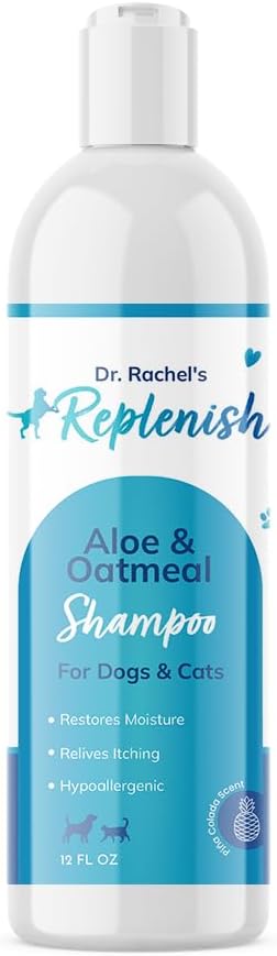 Replenish Aloe and Oatmeal Dog Shampoo -โฏHypoallergenic Pet ShampooโฏforโฏAllergies & Sensitive Skin, Medicated Dog Shampoo for Itching Relief &โฏOatmeal Bath for Dogs Dry Flaky Skin Treatment โ 12 Oz