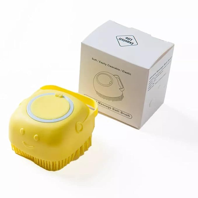Bathroom Puppy Big Dog Cat Bath Massage Brush Soft Safety Silicone Pet Accessories For Multifunctional yellow