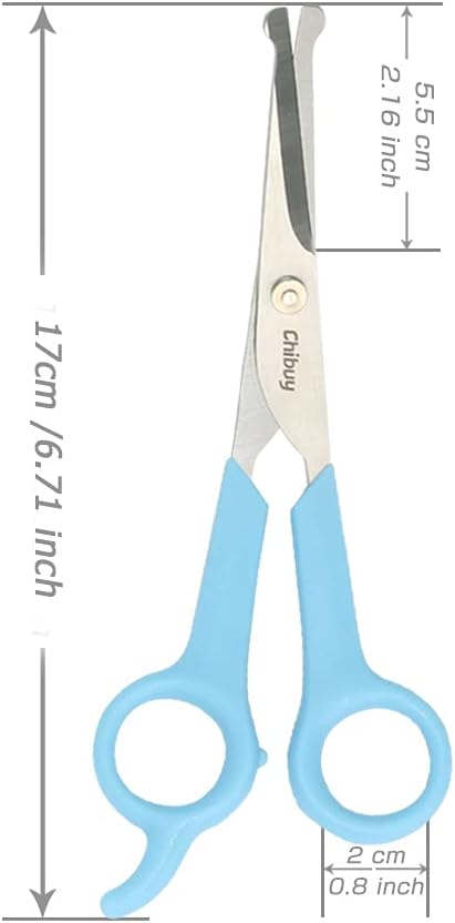 Chibuy Professional Pet Grooming Scissors with Round Tip Stainless Steel Dog Eye Cutter for Dogs and Cats, Professional Grooming Tool, Blue, Size 6.70" x 2.6" x 0.43"