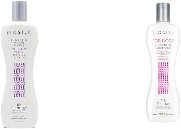 BioSilk for Dogs Whitening Shampoo & Detangling Conditioner Bundle | 12 Oz Shampoo & 12 Fl Oz Conditioner | for Brightening and Detangling | Made in The USA