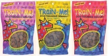 Crazy Dog Train-Me! Training Reward Dog Treats 3 Flavor Variety Bundle: (1) Train-Me! Bacon Flavor, (1) Train-Me! Chicken Flavor, and (1) Train-Me! Beef Flavor, 4 Oz. Ea. (3 Bags Total)