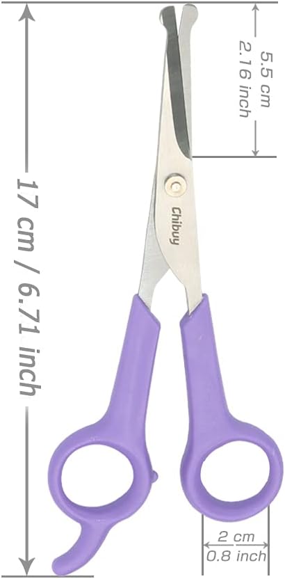 Chibuy Professional Pet Grooming Scissors with Round Tip Stainless Steel Dog Eye Cutter for Dogs and Cats, Professional Grooming Tool, Purple, Size 6.70" x 2.6" x 0.43"