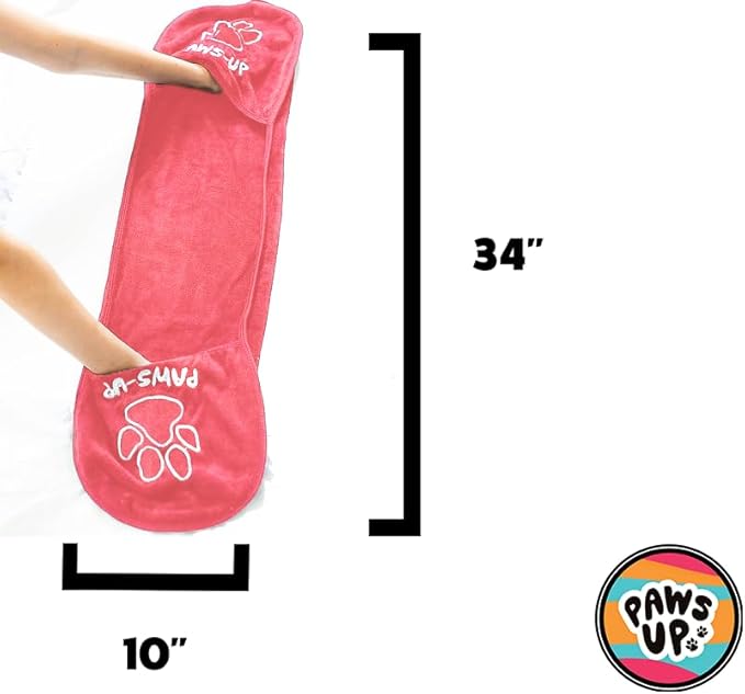 XL Paw Cleaning Towel for Dogs removes mud Dirt Grass Sand allergens Machine Washable Microfiber Also Great for a Quick Dry Puppy Bath Towel with Two Hand Pockets. 34” X 10” XL (Pink)