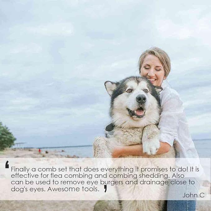 5 Pack Flea Lice Comb, Stainless Steel Dog Cat Grooming Combs with Rounded Teeth, Professional Pet Tear Stain Remover, Dematting Tool for Small, Medium & Large Pets