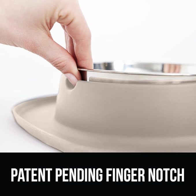 GORILLA GRIP Patent Pending 100% Waterproof BPA Free 3 Cup Cat and Dog Bowls Silicone Feeding Mat Set, Stainless Steel Bowl Slip Resistant Raised Edges, Catch Water, Food, Pet Accessories, Beige