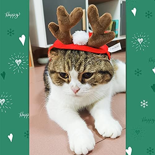 PETLESO Cat Reindeer Antlers with Christmas Scarf, Small Dog Santa Costume, Pet Xmas Outfits for Kitten, Puppy