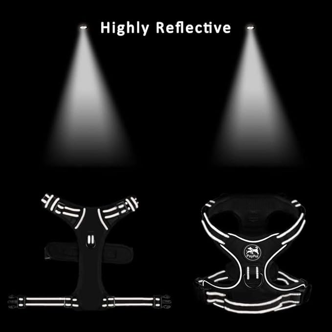 PoyPet No Pull Dog Harness, No Choke Front Lead Dog Reflective Harness, Adjustable Soft Padded Pet Vest with Easy Control Handle for Small to Large Dogs(Grey,S)