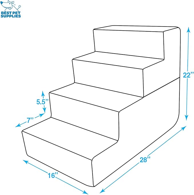 Best Pet Supplies Portable Foldable Foam Pet Stairs/Steps for Couch, Sofa, and High Bed, Non-Slip Bottom Balanced Paw Safe - Gray Linen, Foldable 4-Step (H: 22")