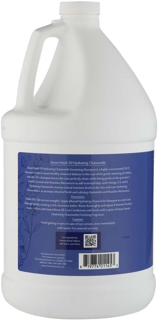 Chris Christensen SmartWash50 Hydrating Chamomile Ultra Concentrated Dog Shampoo, Makes up to 50 Bottles Groom Like Professional, Delightfully Fragranced Suitable for All Coats Made in The USA, 1 Gal