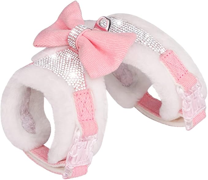 Plush Chest Straps for Dogs, Rhinestone Winter Dog Harness, Vest Bow Harness for Small Medium Dogs