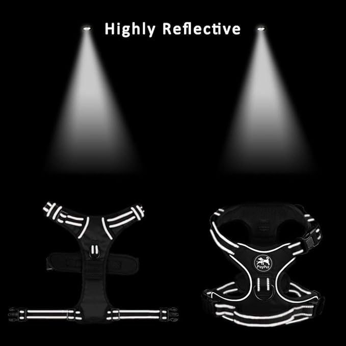 PoyPet Dog Harness No Pull, Reflective Adjustable No Choke Pet Vest with Front & Back Clips, Soft Padded and Control Training Handle for Large Dogs(Grey,XL)