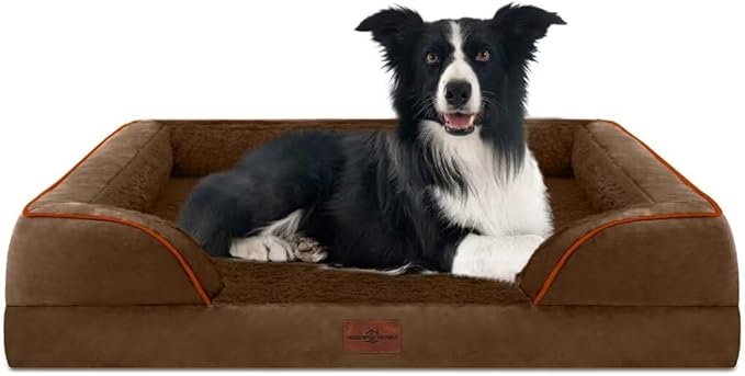 Large Dog Beds Orthopedic Foam, Waterproof Dog Beds for Large Dogs, Comfy Pet Bed Sofa with Washable Removable Cover & Non-Slip Bottom(Large,Chocolate Brown)