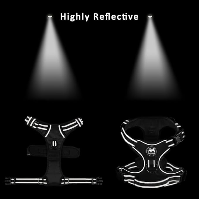 PoyPet No Pull Dog Harness, No Choke Front Clip Dog Reflective Harness, Adjustable Soft Padded Pet Vest with Easy Control Handle for Small to Large Dogs(Red,M)