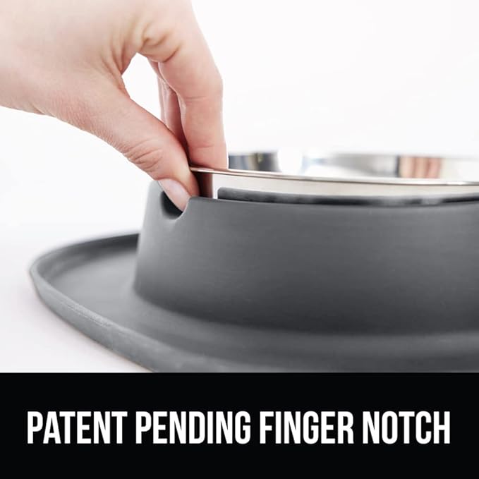 GORILLA GRIP Patent Pending 100% Waterproof BPA Free 3 Cup Cat and Dog Bowls Silicone Feeding Mat Set, Stainless Steel Bowl Slip Resistant Raised Edges, Catch Water, Food, Pet Accessories, Gray