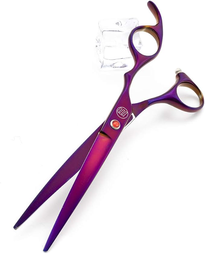Moontay Professional 7.0" Dog Grooming Scissors Set, 4-pieces Straight, Upward Curved, Downward Curved, Thinning/Blending Shears for Dog, Cat and Pets, JP Stainless Steel, Purple