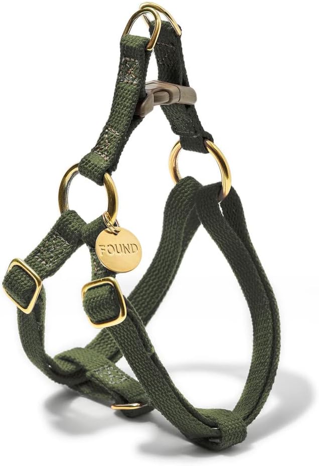 Found My Animal - Olive Cotton Cat & Dog Harness (Large) - Hand Dyed & Crafted Dog Harness - Adjustable, Pet Harness with Solid Brass Rings & Buckle - Dog Training Harness - Made in USA