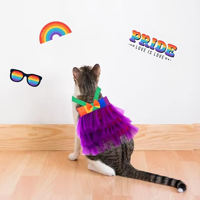 Threetols Christmas Dog Costume Pride Rainbow Cute Dog Tutu with Bowknot, Purple Dress Accessories for Small Medium Dogs Cats Pets Dress Party, Fancy Rainbow Pet Dress for Dog Cat Birthday Party (L)