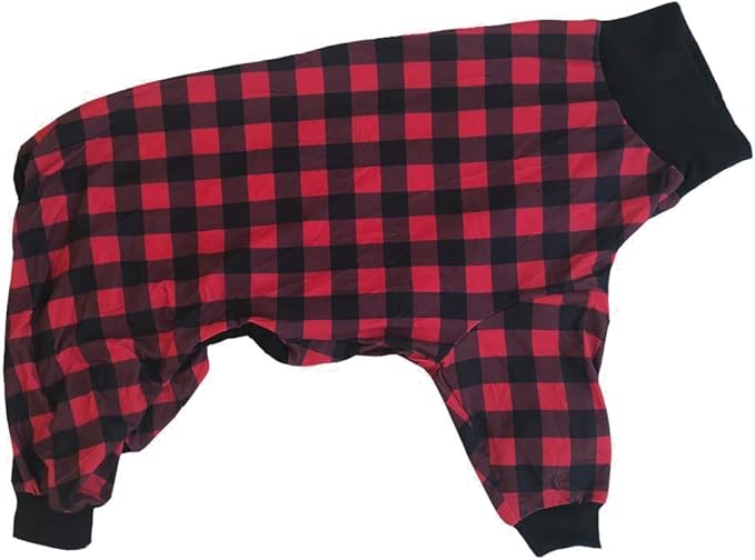 Tooth & Honey Pit Bull Pajamas – Buffalo Plaid Lightweight Pullover with Full Coverage – Updated Fit Dog PJs