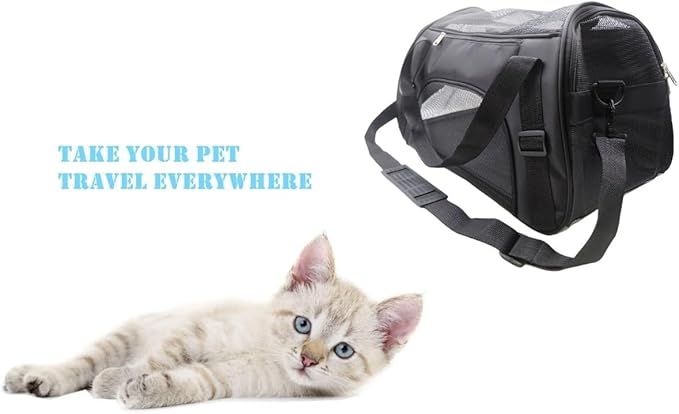 Cat Carrier,Soft-Sided Pet Travel Carrier for Cats,Dogs Puppy Comfort Portable Foldable Pet Bag Airline Approved (Medium-Black)