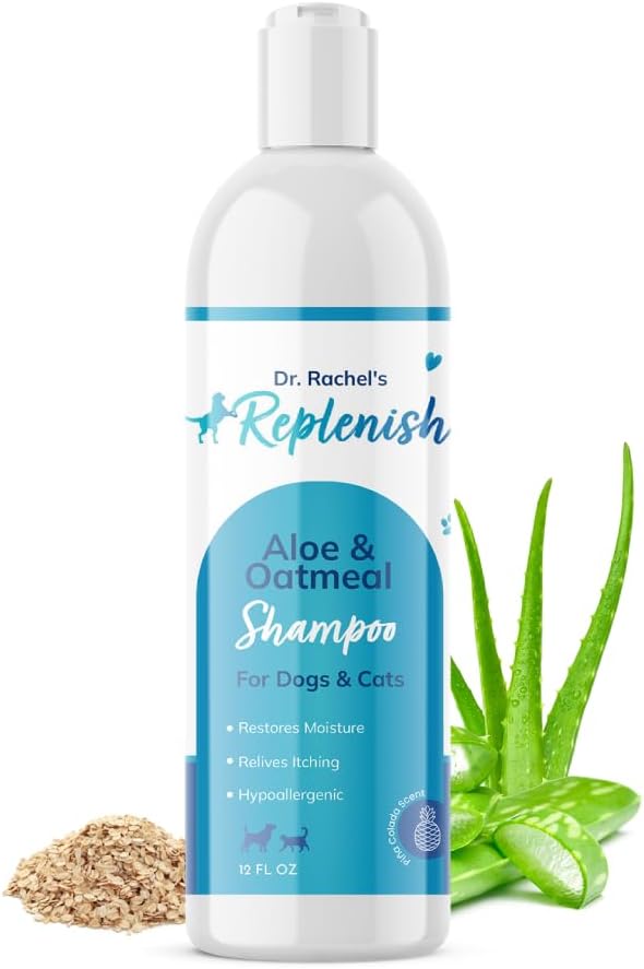 Replenish Aloe and Oatmeal Dog Shampoo -โฏHypoallergenic Pet ShampooโฏforโฏAllergies & Sensitive Skin, Medicated Dog Shampoo for Itching Relief &โฏOatmeal Bath for Dogs Dry Flaky Skin Treatment โ 12 Oz