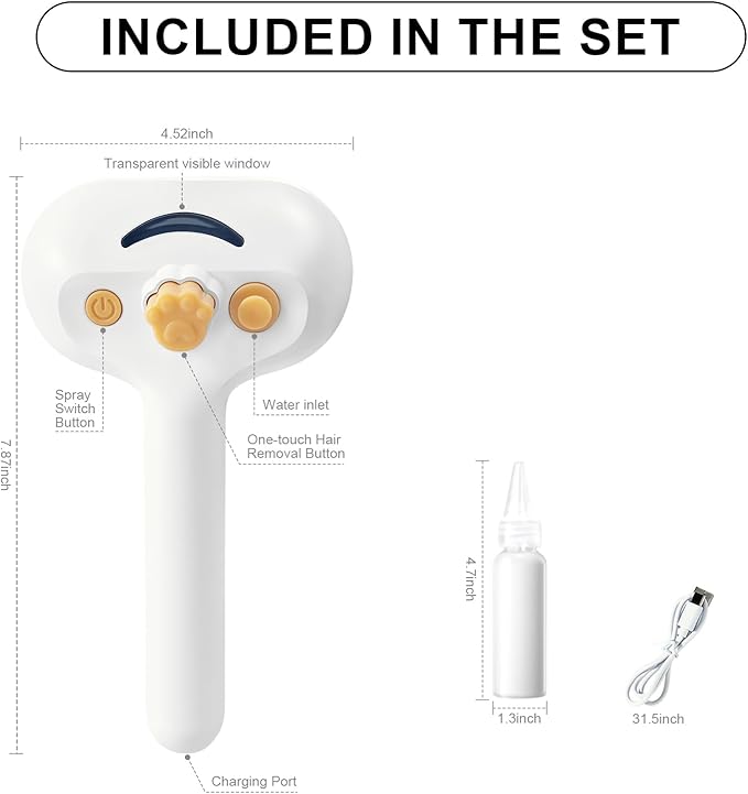 3-in-1 Pet Steam Brush Set for Dogs & Cats, Grooming Comb with Spray, Defur Tool, Water-Assisted Hair Removal, Gentle Cat & Dog Spritz Brush, Multi-Purpose Steam Grooming Kit