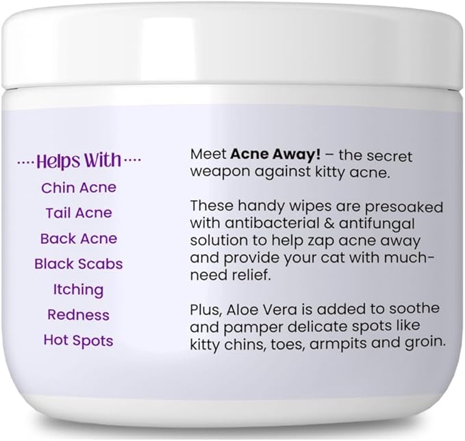 Cat Chin Acne Wipes, Feline Acne Treatment (50 Wipes), Pink