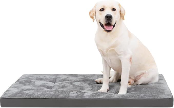 Dog Bed for Crate Washable Extra Large Dog Bed Plush Dog Kennel Pad Pet Sleeping Mat with Anti-Slip Bottom, 41x27 Inch, Grey