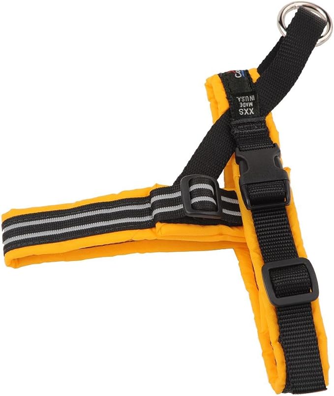 ComfortFlex Sport Harness - American Made No Pull Teacup Dog Harness - Padded, Reflective No Rub Harness for Walking & Running - Petite, Saffron Yellow