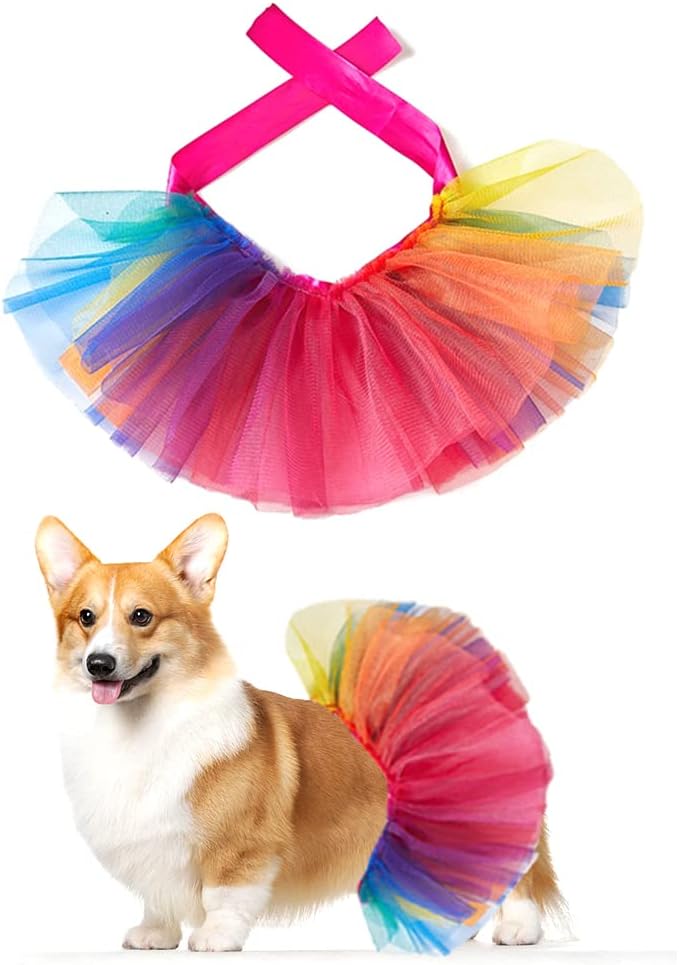 Threetols Gay Pride Dog & Cat Costume - Rainbow Princess Dress & Tutu for Small & Medium Pets, Multicolor Pet Collar for Dog & Cat Birthday Party Accessories(M)