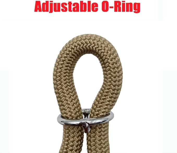 Braided Collar, Pro Training Dog Collar, No Pull Round Collar, Slip Collar with Slidable Stop Ring - Ideal for Small Medium Dogs (M- (1/3") - 18" Long, Khaki)