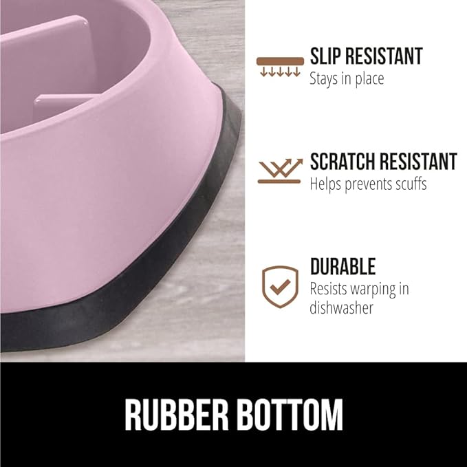 Gorilla Grip Slow Feeder Dog and Cat Bowls, Interactive Puzzle Toy for Dogs and Cats Food Training, Keeps Pets Busy and Prevents Puppy Overeating, Large, Small Breeds, 100% BPA Free, 1 Cup Pink