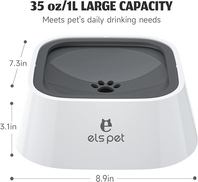 ELS PET Travel Bowl, No Spill, No Drip Slow Water Feeder / Dispenser for Dogs, Cats, 35oz/1L