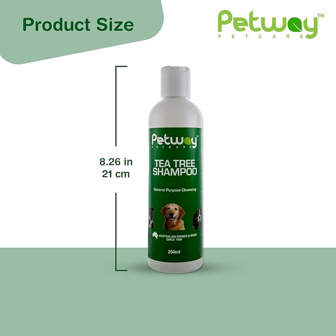 Petcare Tea Tree Shampoo for Dogs, Natural Cleansing and Deodorizing Shampoo, pH Balanced Deep Cleansing Dog Shampoo, Free of Phosphates, Parabens and Enzymes, Dog Coat Shampoo, 250ml