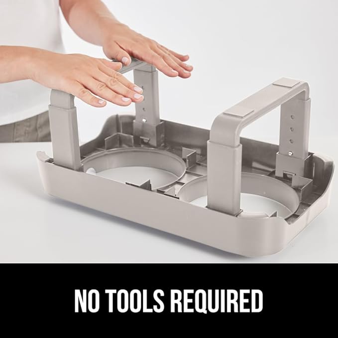 GORILLA GRIP Elevated Dog Bowls Stand, 6 Cup Stainless Steel Food Bowl Set of 2, 5 Height Adjustable Raised Feeding Station for Small Breed Puppy Dogs and Cats, Medium, Large Sized Pets Feeder, Beige