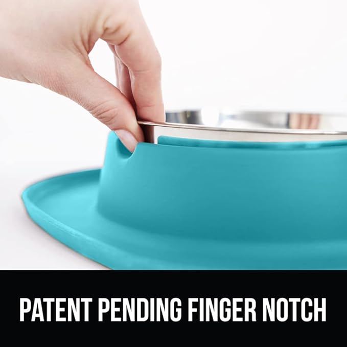 GORILLA GRIP Patent Pending 100% Waterproof BPA Free 3 Cup Cat and Dog Bowls Silicone Feeding Mat Set, Stainless Steel Bowl Slip Resistant Raised Edges, Catch Water, Food, Pet Accessories, Turquoise