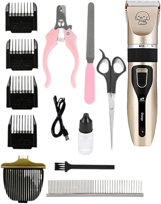 Grooming Kit Clippers,Low Noise,Dog Shaver Cordless Electric Quiet Hair Clipper Set for Dog Cats Pets(Gold)