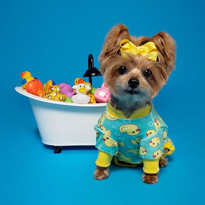 KYEESE Dog Pajamas Velvet Dog Pajamas Small Sized Dogs Dogs Pjs with Yellow Ducks Pattern Soft Doggie Jammies Stretchy Doggie Clothes Puppy Onesie Comfy Pet Coat Pet Costume, X-Small