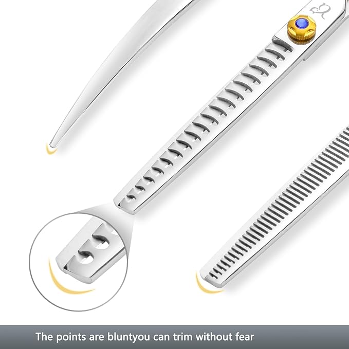 Dog Grooming Scissors,Thinning Shear Chunkers Shears and Curved scissors with Safety Round Tips,Sharp 3 in 1 Dog Scissors for Grooming