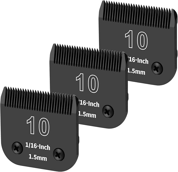 3 Pack 10# Detachable Dog Grooming Steel Blades,Compatible with Andis,Oster A5,Wahl KM-10 Series,Cut Length 1/16-Inch 1.5MM (Black)