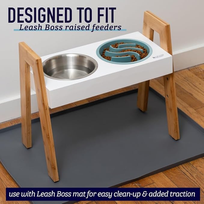 Leashboss Dog Bowl Slow Feeder for Raised Pet Feeders - Maze Food Bowl Compatible with Elevated Diners for Neater Pet Eating (4 Cups - 8.9-9.25 Inch Feeder Holes, Gray)