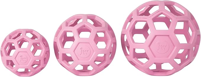 JW Pet HOL-ee Roller™, Dog Toy Puzzle Ball, Natural Rubber, Small (3 Inch Diameter), Pink