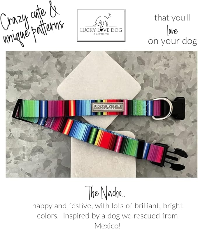 Lucky Love Dog Martingale Collar and Leash Set, Premium No Slip Collar and Leash Set, Colorful Striped Martingale Dog Collar, Great for Whippets, Greyhounds, and More (Large, Nacho - Combo)