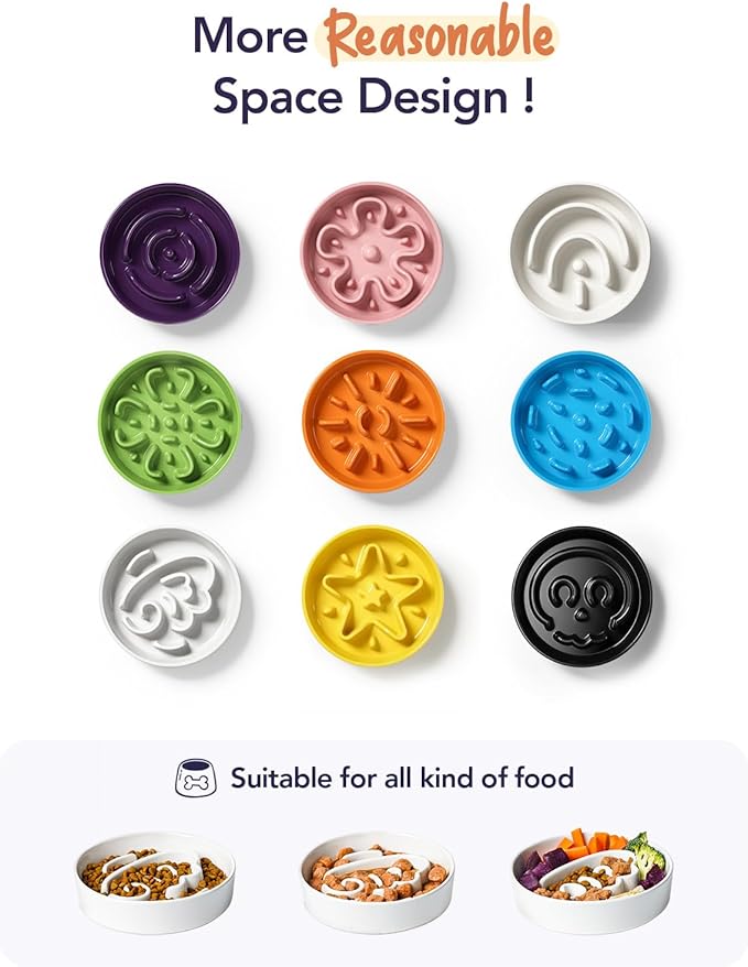 LE TAUCI Ceramic Slow Feeder Dog Bowls Small Breed, 0.6 Cups Dog Food Dish for Fast Eaters, Puzzle Bowl for Small Dogs and Cats, White