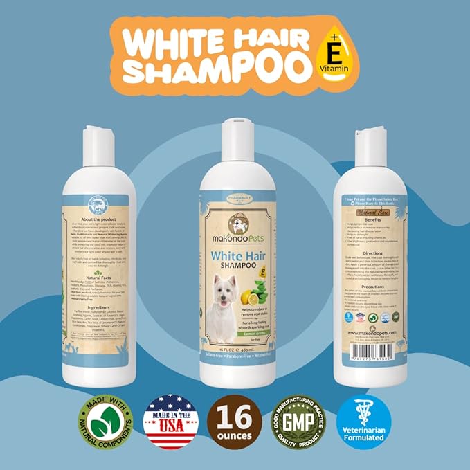 Dog Whitening Shampoo– for Dogs with White Light Colored Hair Coat Fur–White Haired Pets Shampoo for Itching Dry Sensitive Skin. Non Toxic Formula