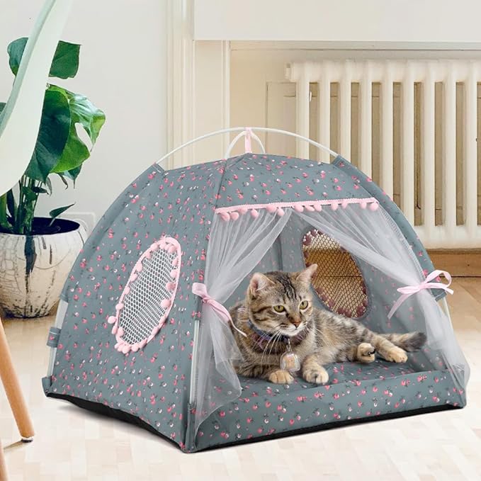 pawstrip Dog Tent Indoor Cat House Pink Puppy Bed Portable Pet Teepe Princess Dog Camping Tent Outdoor Kitten Houses Cute Bunny Nest Girl Kitty Cave