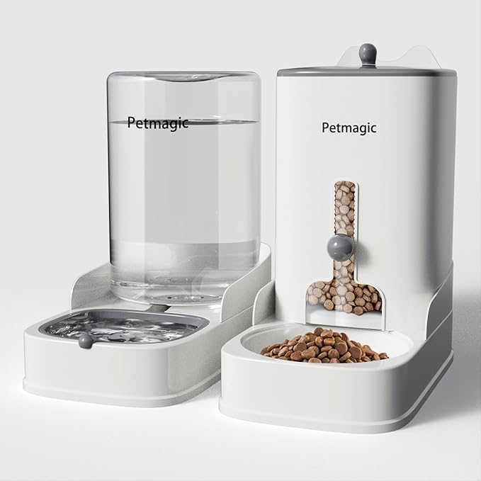 Automatic cat Feeder by Petmagic is a 4.4L Large-Capacity cat Food and Water Bowl Set. This Two-Piece Set is Suitable for pet Feeding, Including Small and Medium-Sized Dogs, Kittens.