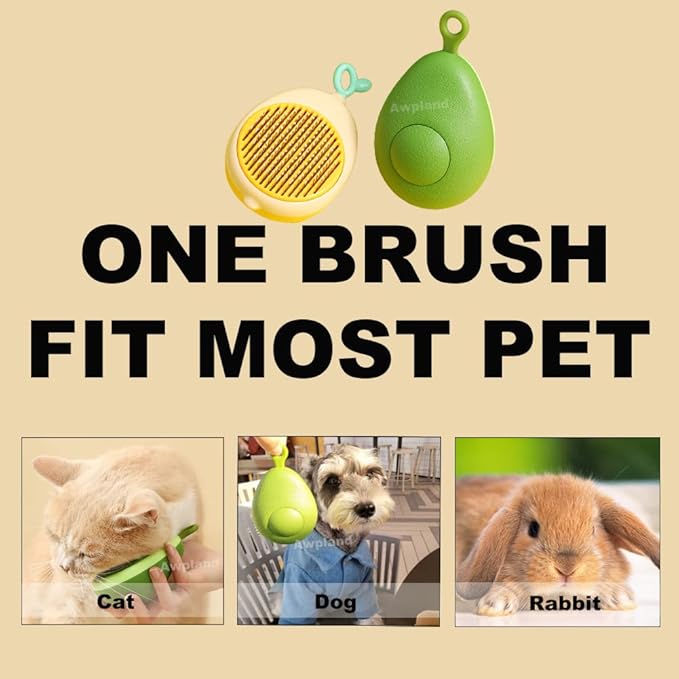 Cat Brush with Release Button, Portable Avocado Dog Brush for Shedding Massaging Grooming Dogs Cats Rabbits, Small Self-Cleaning Dog & Cat Slicker Brush for Pets with All Hair Types