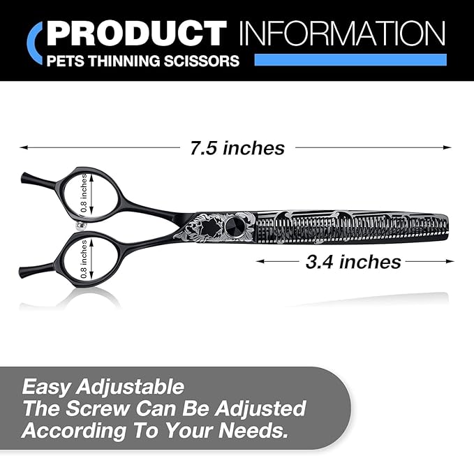JASON 7" Thinning Dog Grooming Scissors, Ergonomic Pets Grooming Thinner Blender Shears Cat Trimming Texturizing with Offset Handle, Stainless Steel, Light Weight, Sharp, Safe, Comfortable