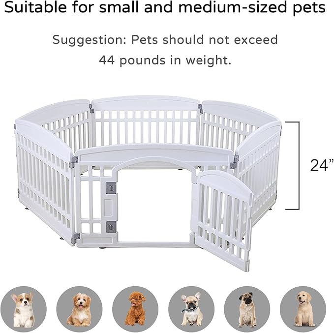 Pet Playpen for Dogs Heavy Plastic Puppy Exercise Pen Indoor Outdoor Small Pets Fence Puppies Folding Cage 6 Panels for Puppies and Small Dogs House Supplies (White 6*Panel)