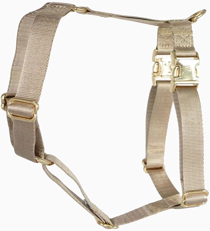 Nylon No Pull Dog Harness with Gold Metal Buckles,Easy Walking and Training Dog Harness (Tan, M)